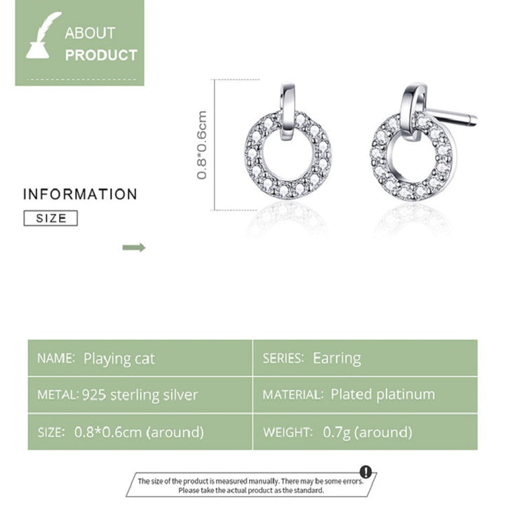 S925 Sterling Silver Small Circle Earrings Platinum Plated Zircon Silver Earrings, SCE767