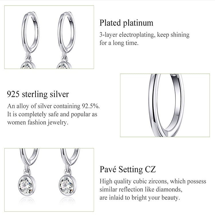 S925 Sterling Silver Platinum-plated Earrings Temperament Zircon Earrings, SCE830