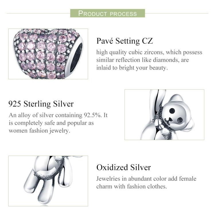 S925 Sterling Silver Bear Balloon Heart-shaped Inlaid Zirconium Diamond DIY Bead Bracelet Accessories, Bead, Bead+Chain