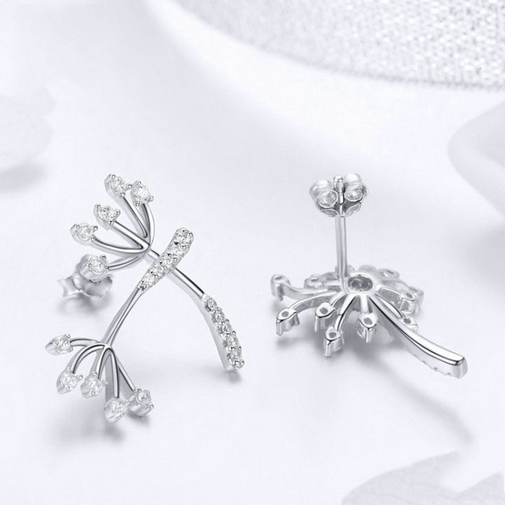 S925 Sterling Silver Earrings White Dandelion Love Platinum Plated Women Earrings, SCE506