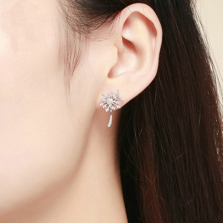 S925 Sterling Silver Earrings White Dandelion Love Platinum Plated Women Earrings, SCE506