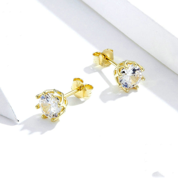 Sterling Silver Zircon Earrings S925 Sterling Silver Gold-plated Earrings, SCE499-B