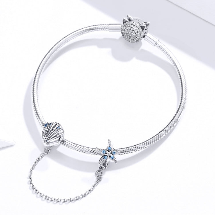 S925 Sterling Silver Starfish Shell Safety Chain DIY Bracelet Accessories, SCC1478