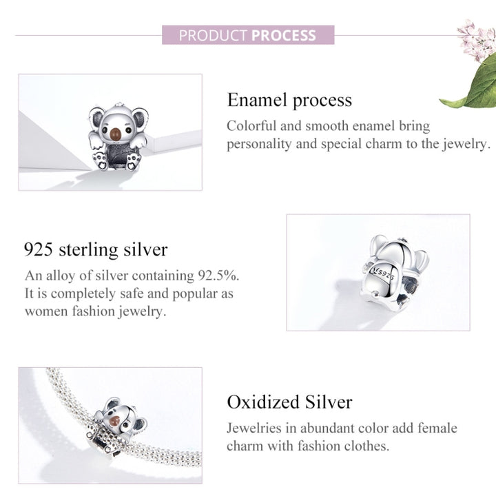 S925 Sterling Silver Cute Koala Animal Bead DIY Bracelet Accessory, SCC1304