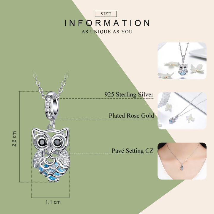 S925 Sterling Silver Blue Zircon Movable Owl Pendant DIY Bracelet Accessories, Pendant, Necklace+Pedndant