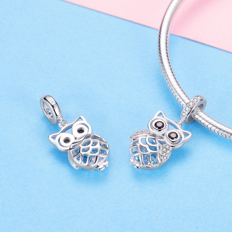 S925 Sterling Silver Blue Zircon Movable Owl Pendant DIY Bracelet Accessories, Pendant, Necklace+Pedndant