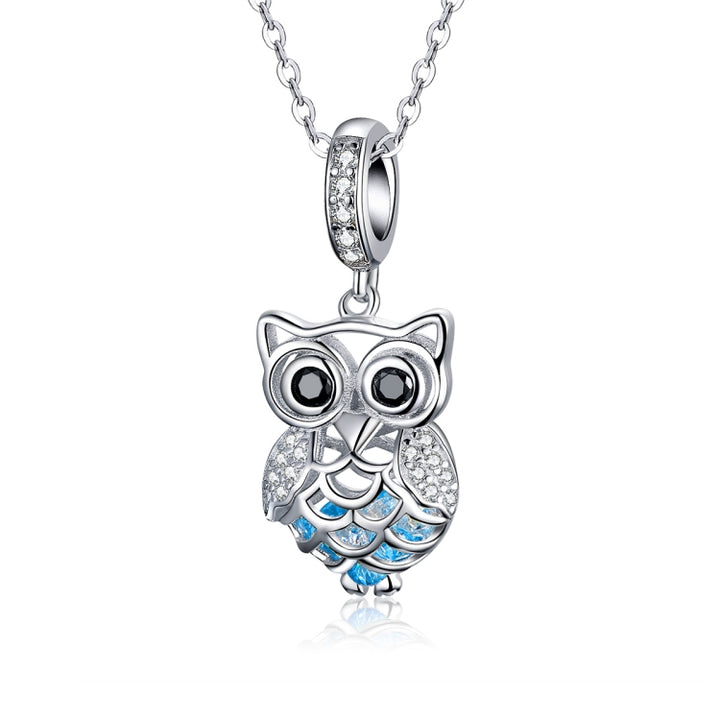 S925 Sterling Silver Blue Zircon Movable Owl Pendant DIY Bracelet Accessories, Pendant, Necklace+Pedndant