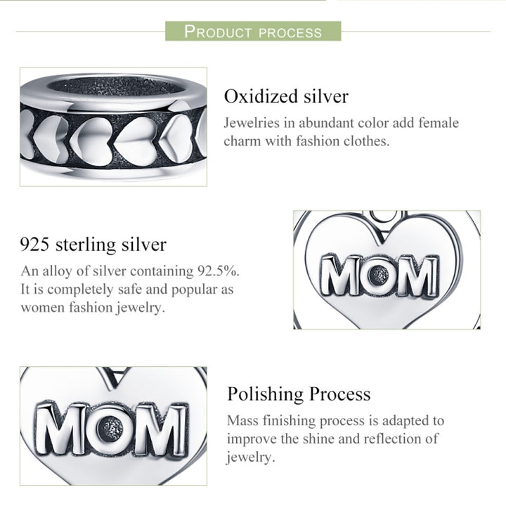 Mothers Day Gift S925 Sterling Silver Tribute To Mothers Love Beads DIY Bracelet Accessories, Bead, Bead+Necklace