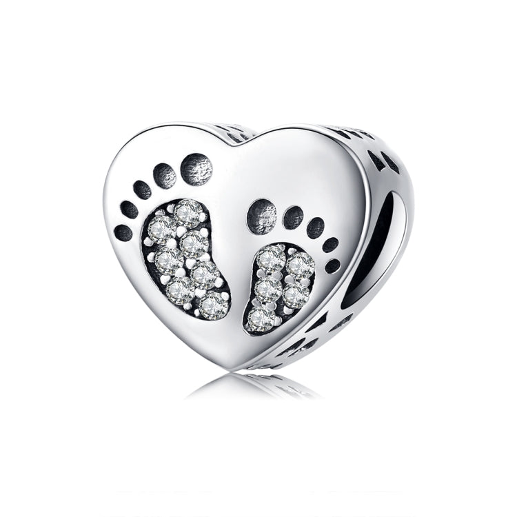 Heart-shaped Footprint Beaded S925 Sterling Silver Loose Beads DIY Bracelet Silver Beads, SCC1395