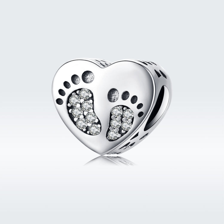 Heart-shaped Footprint Beaded S925 Sterling Silver Loose Beads DIY Bracelet Silver Beads, SCC1395