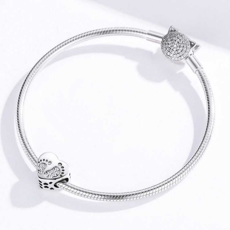 Heart-shaped Footprint Beaded S925 Sterling Silver Loose Beads DIY Bracelet Silver Beads, SCC1395