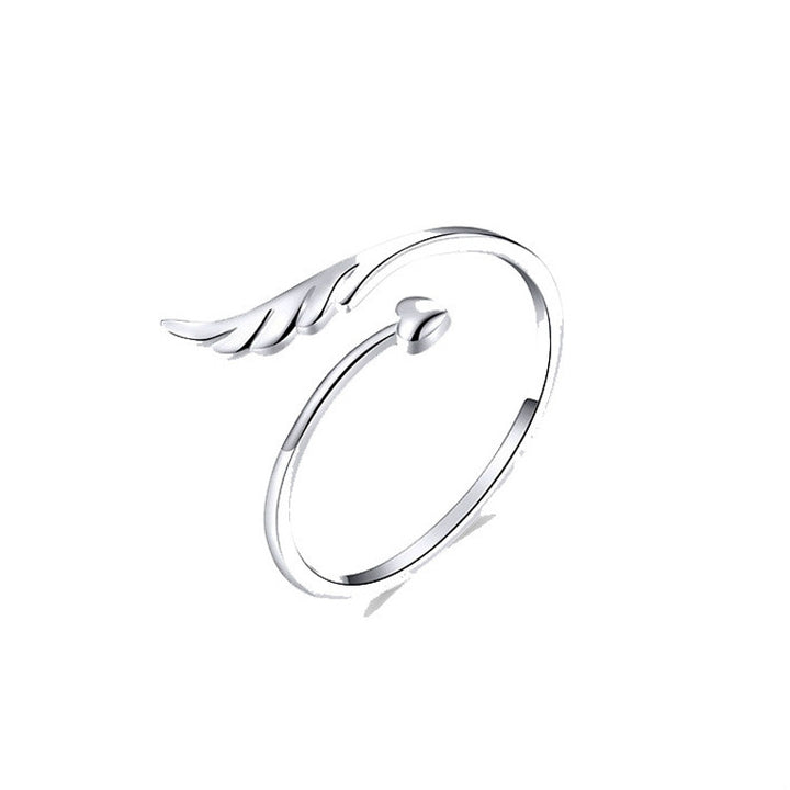 S925 Sterling Silver Angel Wings Open Ring White Gold Plated Open Ring, SCR567