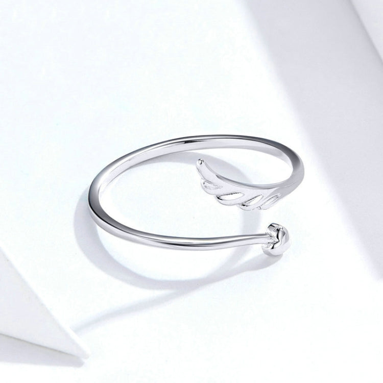 S925 Sterling Silver Angel Wings Open Ring White Gold Plated Open Ring, SCR567