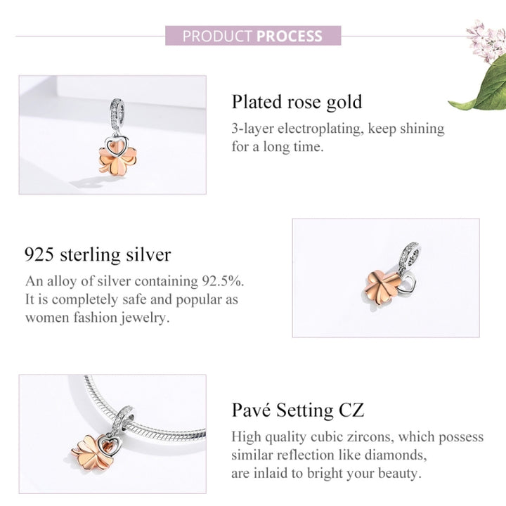 S925 Sterling Silver Golden Four-leaf Clover Pendant DIY Bracelet Loose Beads