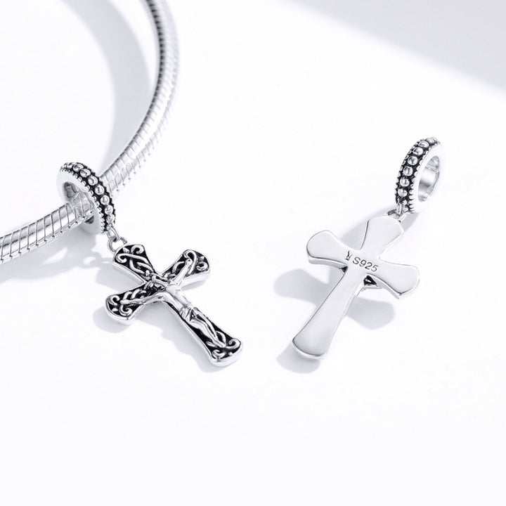 S925 Sterling Silver Jesus Cross Pendant DIY Bracelet Accessories