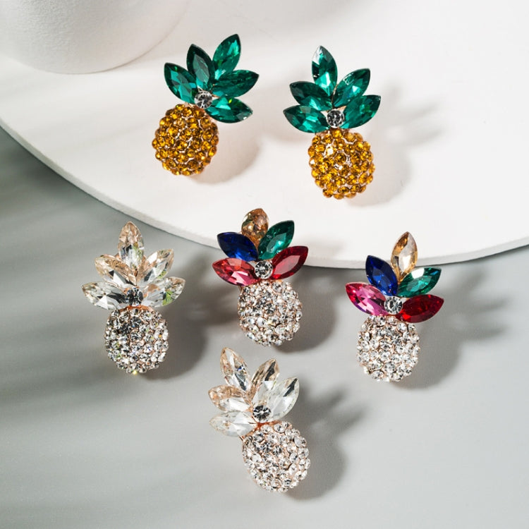 1 Pair Alloy Inlaid Colorful Rhinestone Pineapple Earrings, White, Green, Color