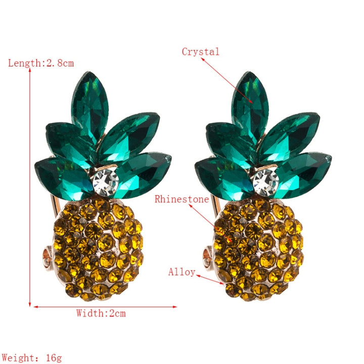 1 Pair Alloy Inlaid Colorful Rhinestone Pineapple Earrings, White, Green, Color