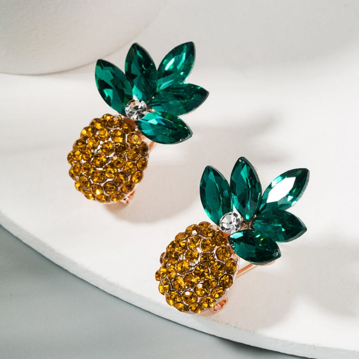 1 Pair Alloy Inlaid Colorful Rhinestone Pineapple Earrings, White, Green, Color