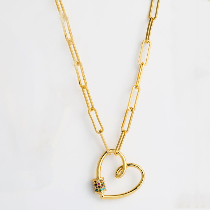 Love Heart Pendant Necklace With Micro Inlaid Colored Zircon, Heart-shaped, Double Heart