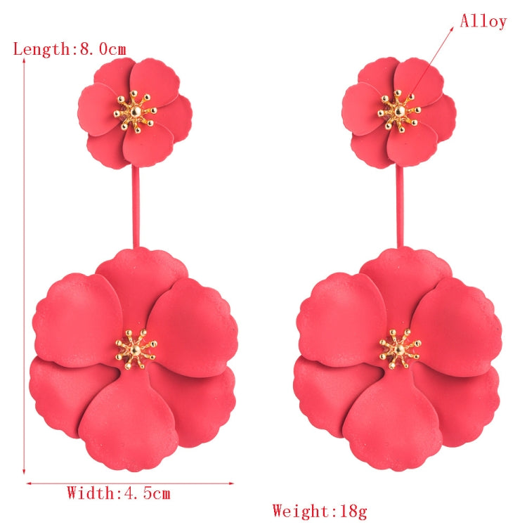 1 Pair Boho Style Earrings Alloy Flower Long Earrings, White, Yellow, Red, Black, Pink, Dark Green