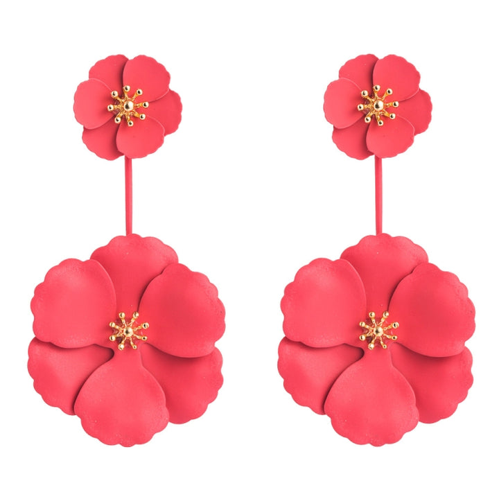 1 Pair Boho Style Earrings Alloy Flower Long Earrings, White, Yellow, Red, Black, Pink, Dark Green