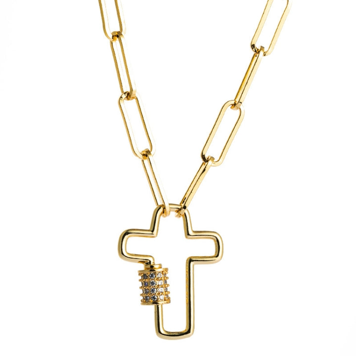 Brass Micro-inlaid Zircon Delicate Clavicle Chain Cross Pendant Necklace, Cross, Girl