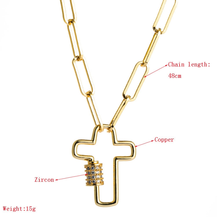 Brass Micro-inlaid Zircon Delicate Clavicle Chain Cross Pendant Necklace, Cross, Girl