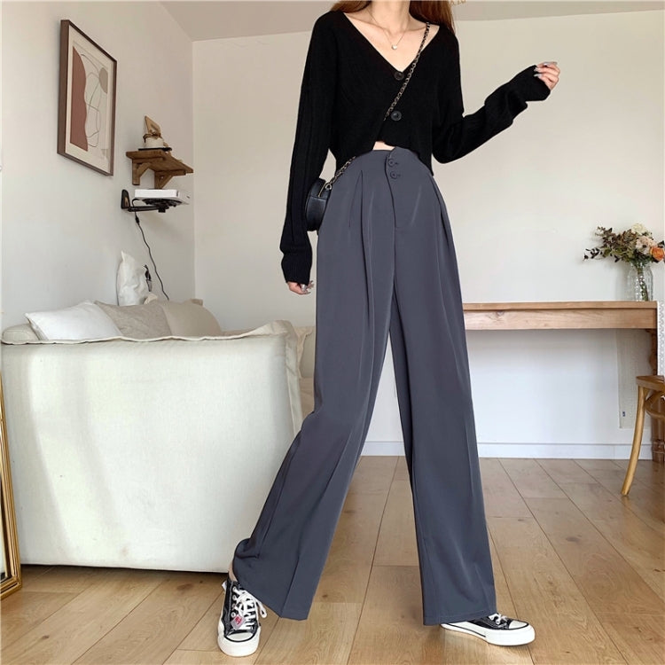 High Waist Slimming Casual Loose Loose All-Match Solid Color Suit Pants Women Wide-Leg Trousers, S, M, L