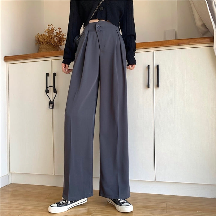 High Waist Slimming Casual Loose Loose All-Match Solid Color Suit Pants Women Wide-Leg Trousers, S, M, L