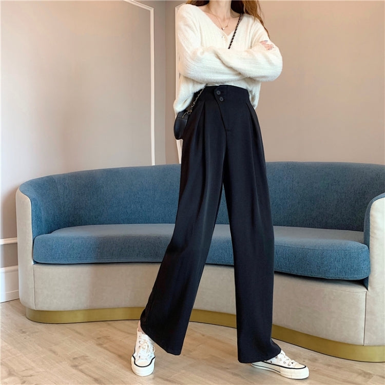 High Waist Slimming Casual Loose Loose All-Match Solid Color Suit Pants Women Wide-Leg Trousers, S, M, L