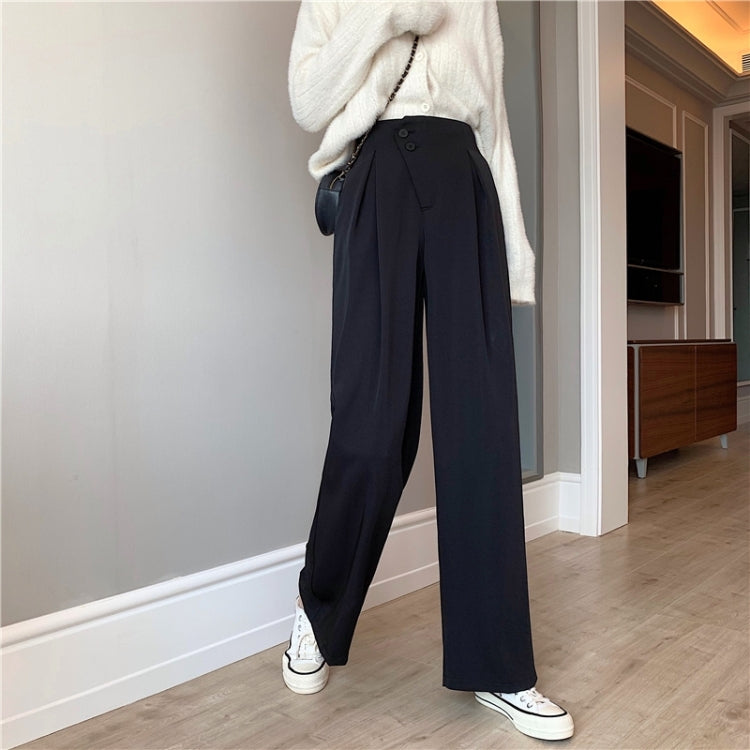 High Waist Slimming Casual Loose Loose All-Match Solid Color Suit Pants Women Wide-Leg Trousers, S, M, L