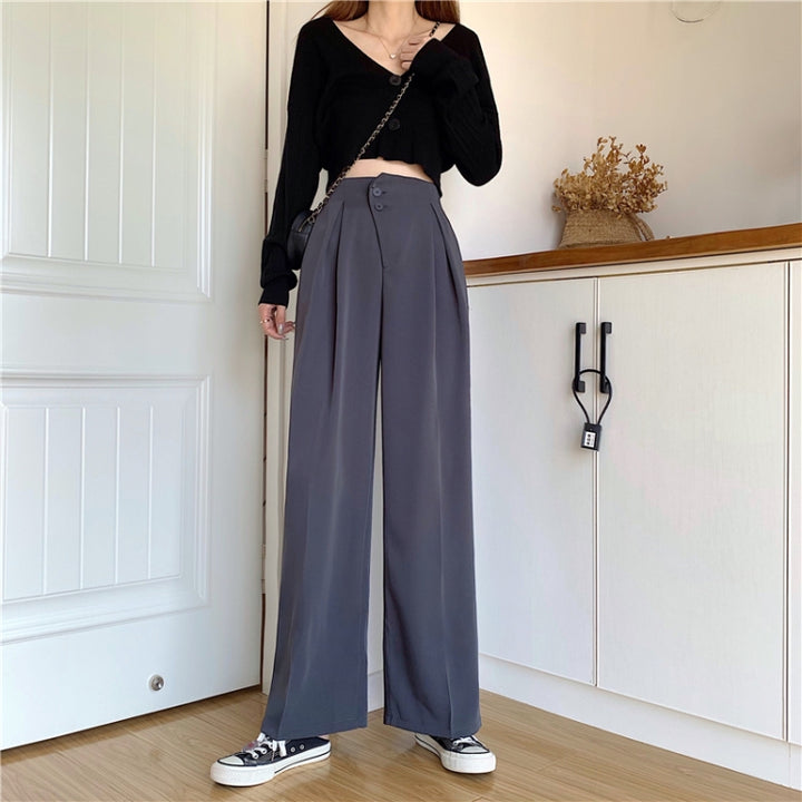 High Waist Slimming Casual Loose Loose All-Match Solid Color Suit Pants Women Wide-Leg Trousers, S, M, L