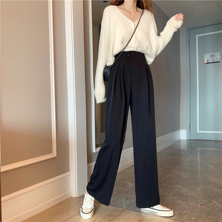 High Waist Slimming Casual Loose Loose All-Match Solid Color Suit Pants Women Wide-Leg Trousers, S, M, L