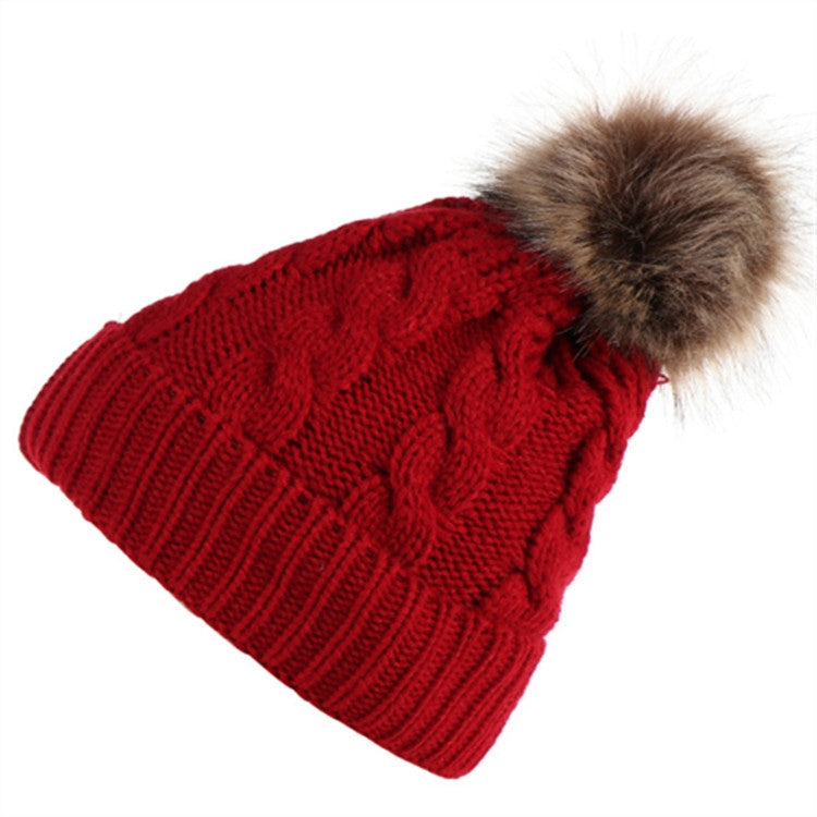 2 in 1 Autumn and Winter Parent-child Hat Set Warm Twist Texture Knit Hat with Wool Ball, Parent-child