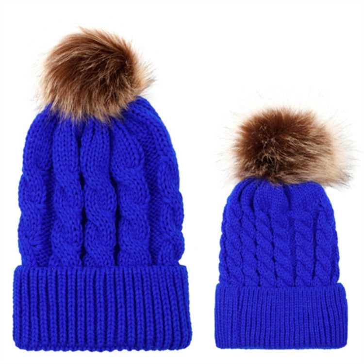 2 in 1 Autumn and Winter Parent-child Hat Set Warm Twist Texture Knit Hat with Wool Ball, Parent-child