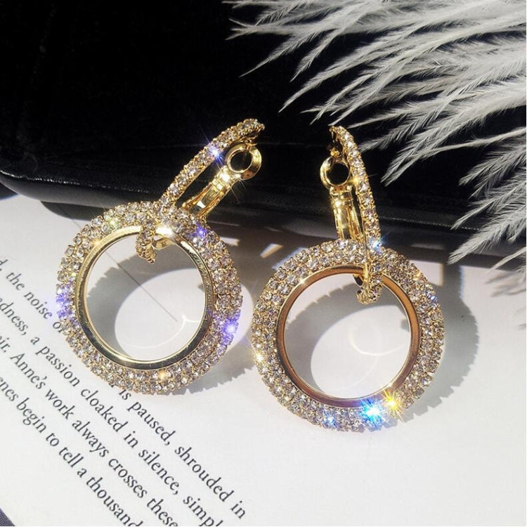 Rhinestone Crystal Earrings Round Earrings for Woman, Gold, Silver