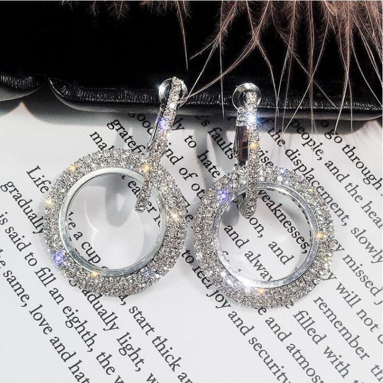 Rhinestone Crystal Earrings Round Earrings for Woman, Gold, Silver