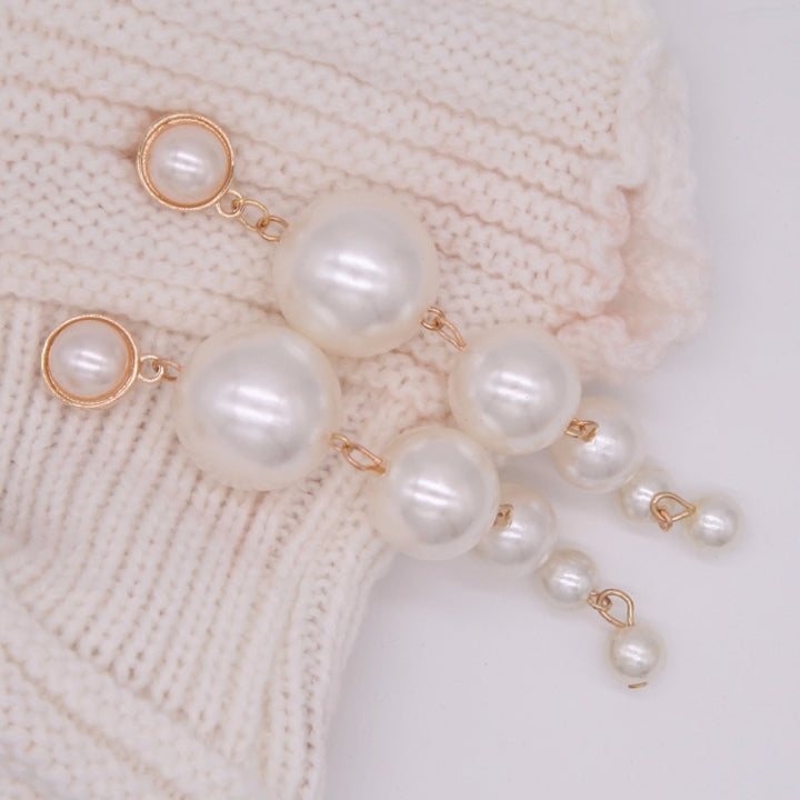 Created Big Simulated Pearl Long Earrings Pearls String Statement Drop Earrings, Long Pearls Earrings