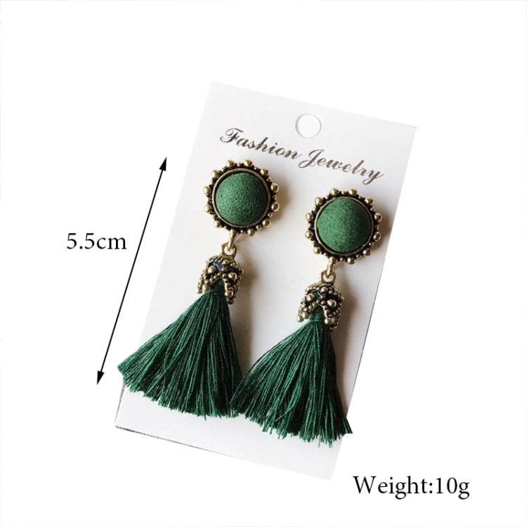 Women Fashion Vintage Velvet Ball Fringed Drop Earring, Pink, Black, Grey, Green, Red