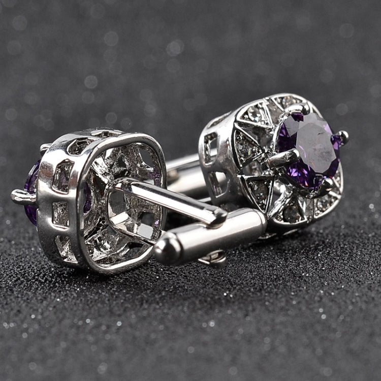 1 Pair Fashion Luxury Crystal Cufflinks, Purple, silver