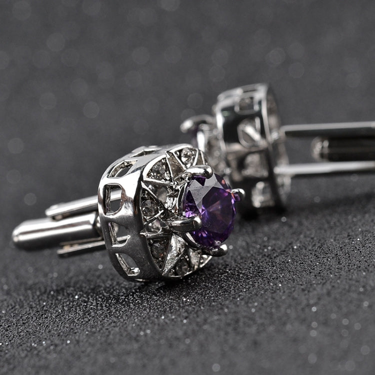 1 Pair Fashion Luxury Crystal Cufflinks, Purple, silver