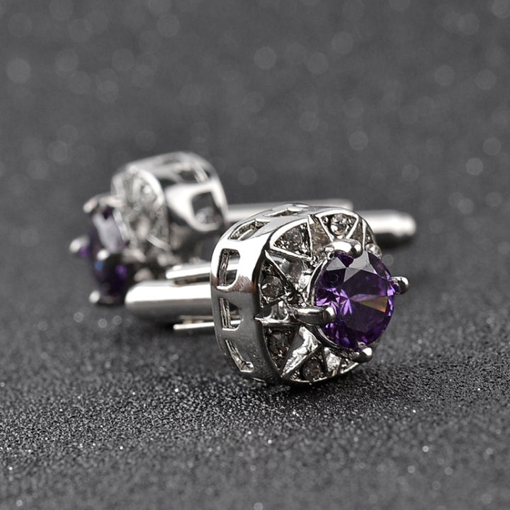 1 Pair Fashion Luxury Crystal Cufflinks, Purple, silver