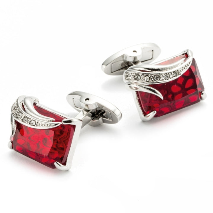 VAGULA 1 Pair Silver Plating Red Zircon Men Shirt cufflinks