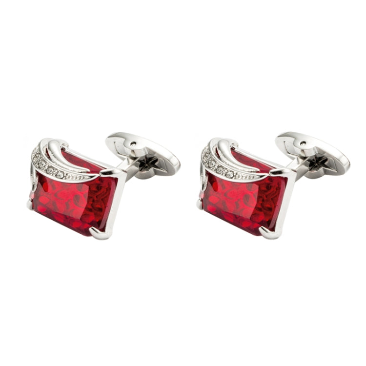 VAGULA 1 Pair Silver Plating Red Zircon Men Shirt cufflinks