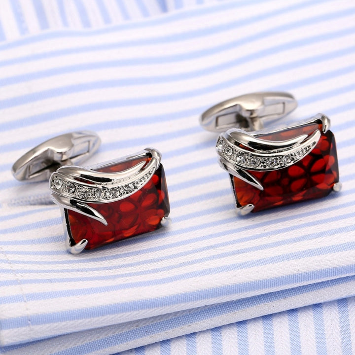 VAGULA 1 Pair Silver Plating Red Zircon Men Shirt cufflinks