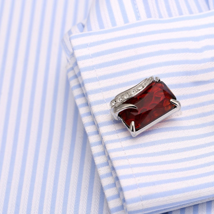 VAGULA 1 Pair Silver Plating Red Zircon Men Shirt cufflinks