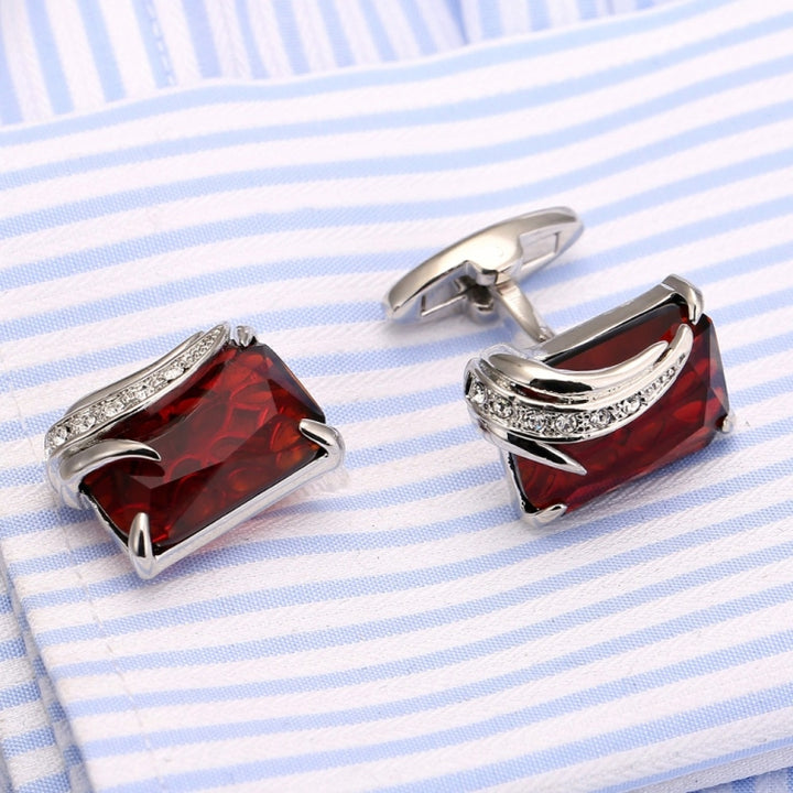 VAGULA 1 Pair Silver Plating Red Zircon Men Shirt cufflinks