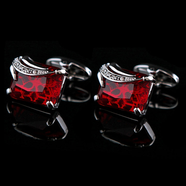 VAGULA 1 Pair Silver Plating Red Zircon Men Shirt cufflinks