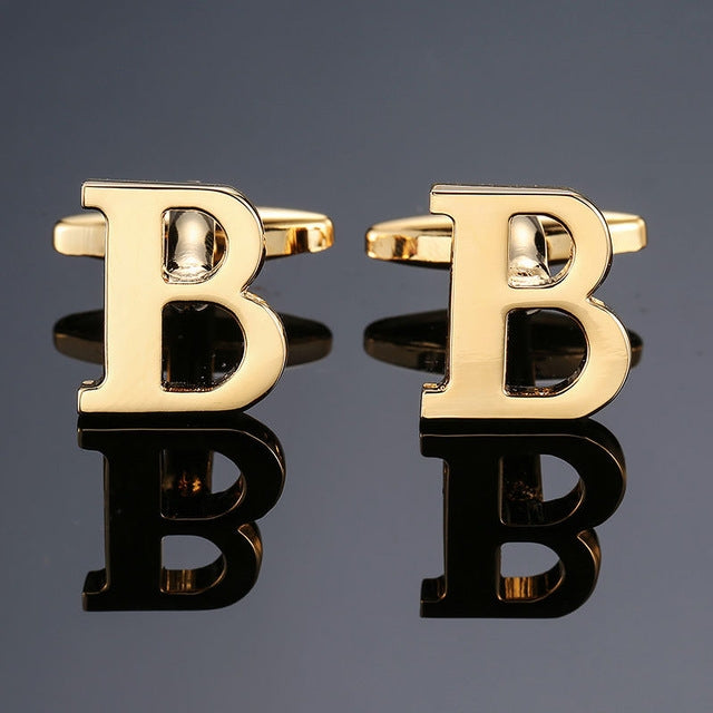 1 pair gold letters A-Z name Cufflinks men French shirt Cufflinks, A, B, C, D, E, F, G, H, I, J, K, L, M, N, O, P, Q, R, Z, S, T, V, W, X, Y