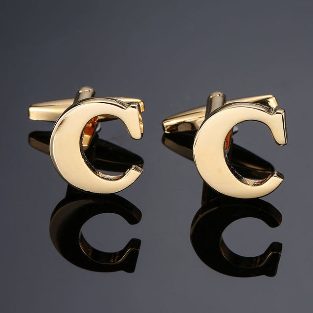 1 pair gold letters A-Z name Cufflinks men French shirt Cufflinks, A, B, C, D, E, F, G, H, I, J, K, L, M, N, O, P, Q, R, Z, S, T, V, W, X, Y